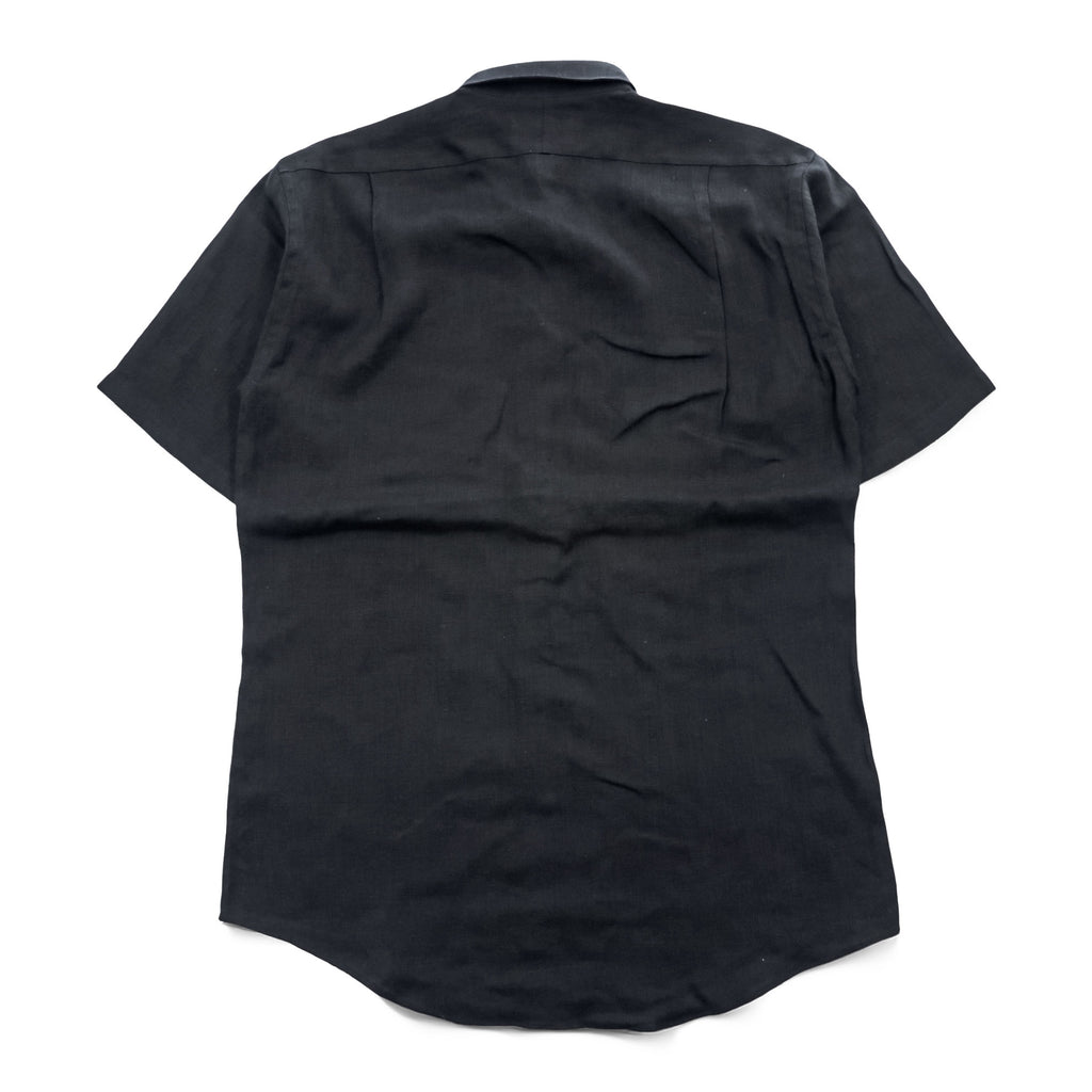 Louisiana Lodge 100% Linen Black Short Sleeve Button-Up Shirt Chest Pocket Curved Hem M (fits L)
