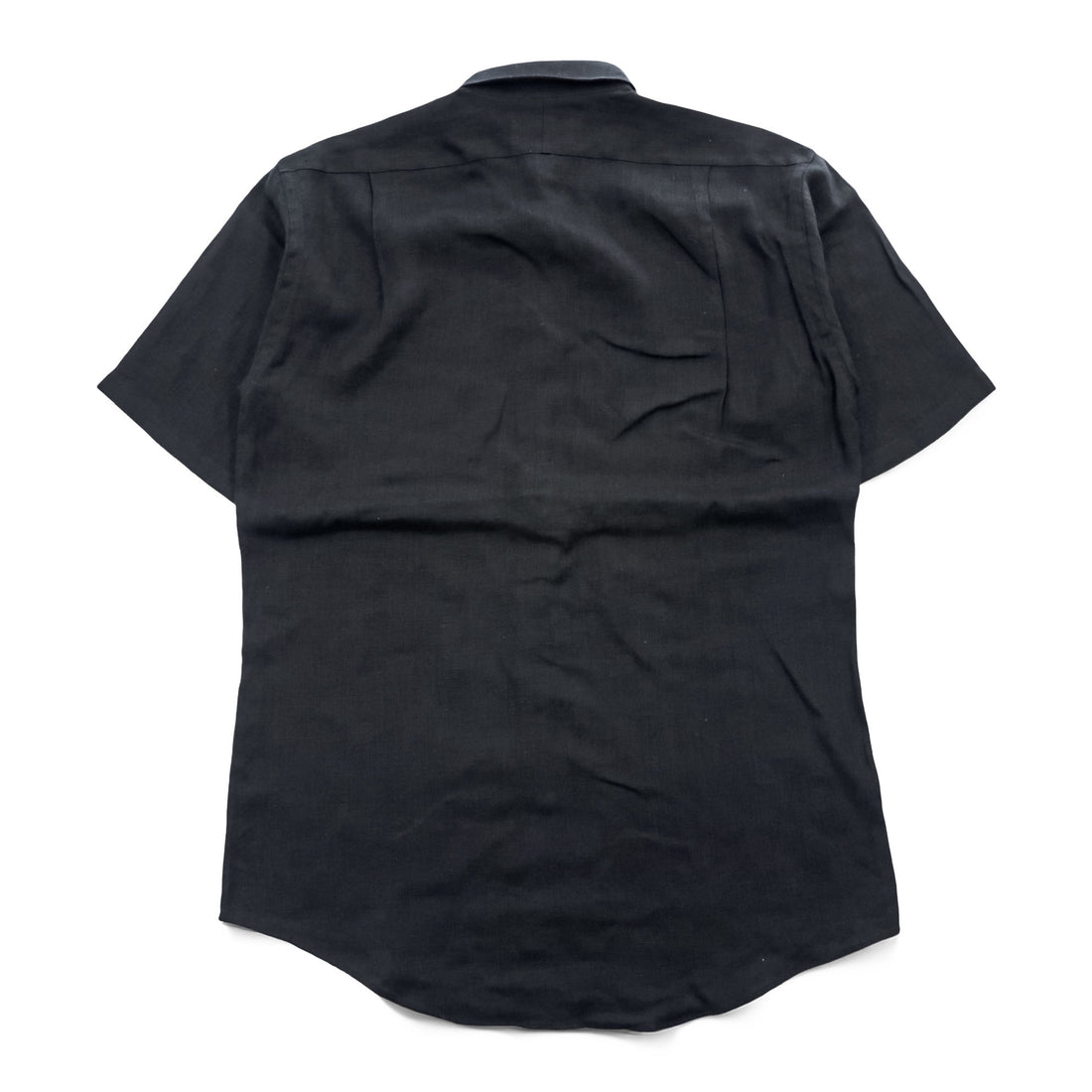 Louisiana Lodge 100% Linen Black Short Sleeve Button-Up Shirt Chest Pocket Curved Hem M (fits L)