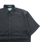 Louisiana Lodge 100% Linen Black Short Sleeve Button-Up Shirt Chest Pocket Curved Hem M (fits L)