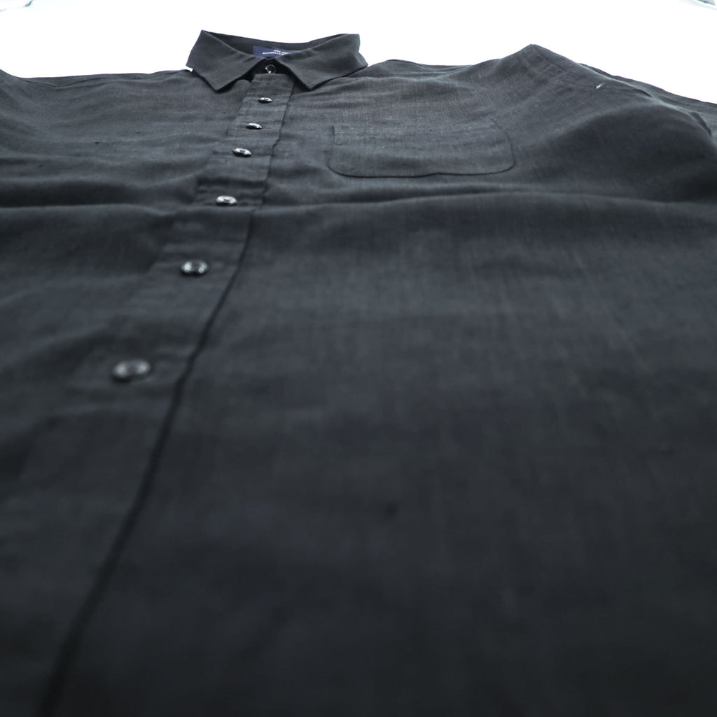 Louisiana Lodge 100% Linen Black Short Sleeve Button-Up Shirt Chest Pocket Curved Hem M (fits L)