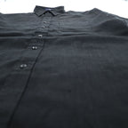 Louisiana Lodge 100% Linen Black Short Sleeve Button-Up Shirt Chest Pocket Curved Hem M (fits L)