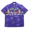 Blue Hawaii ハワイ製 アロハシャツ 半袖 オープンカラーシャツ L ネイビー 総柄 クラシックカー サーフボード 開襟