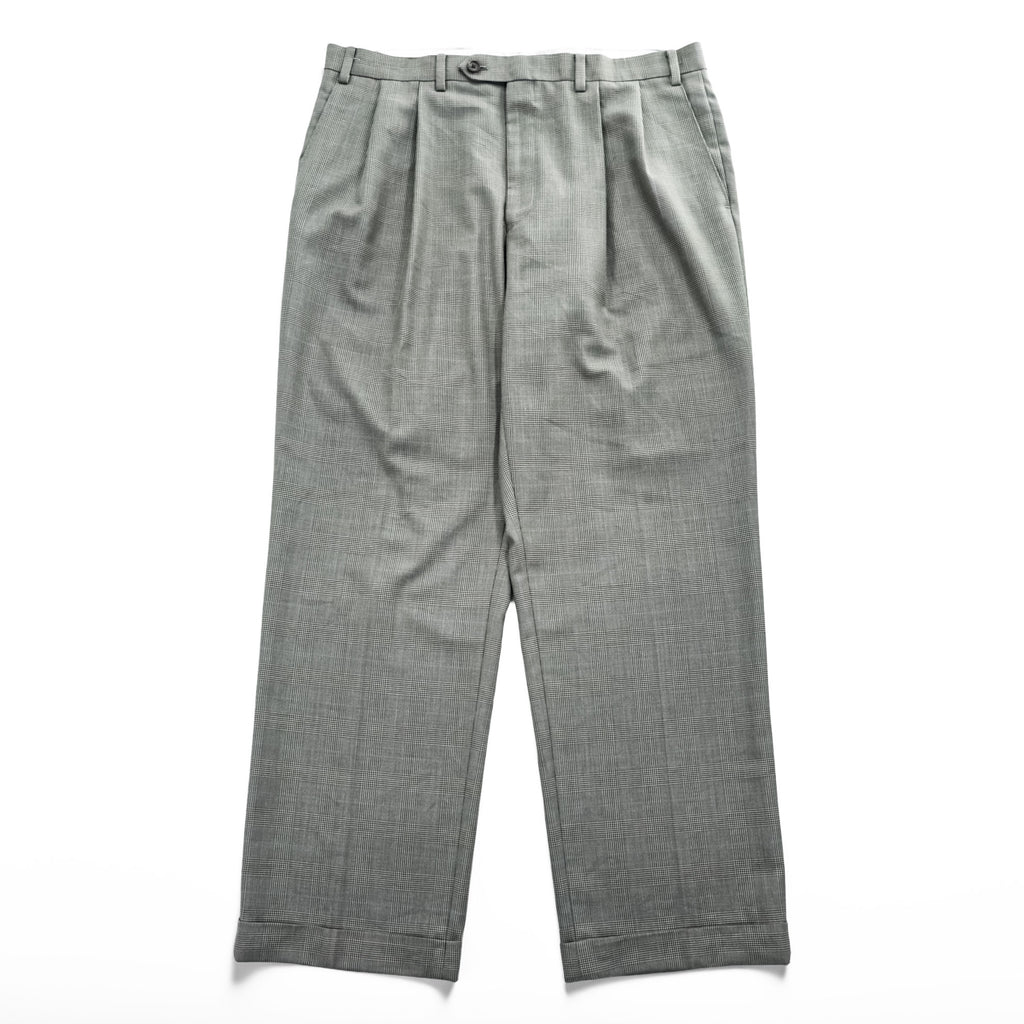 Ralph Lauren 90年代 グレンチェック 2タック スラックス パンツ L グレー プリーツ ダブルカフス