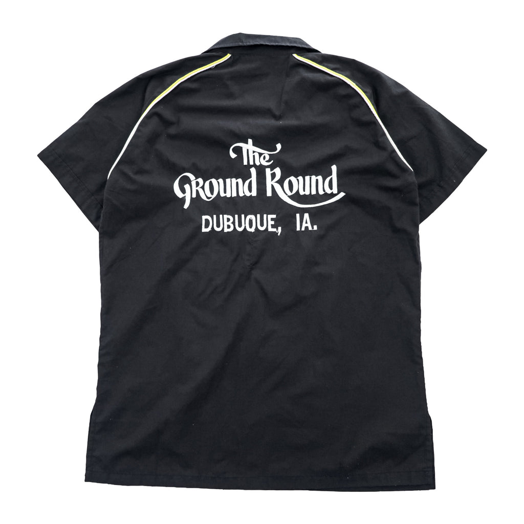 The Ground Round 90年代 ヴィンテージ ボウリングシャツ 半袖 オープンカラー シャツ L ブラック 刺繍 開襟 PERMANENT PRESS ボックスシルエット