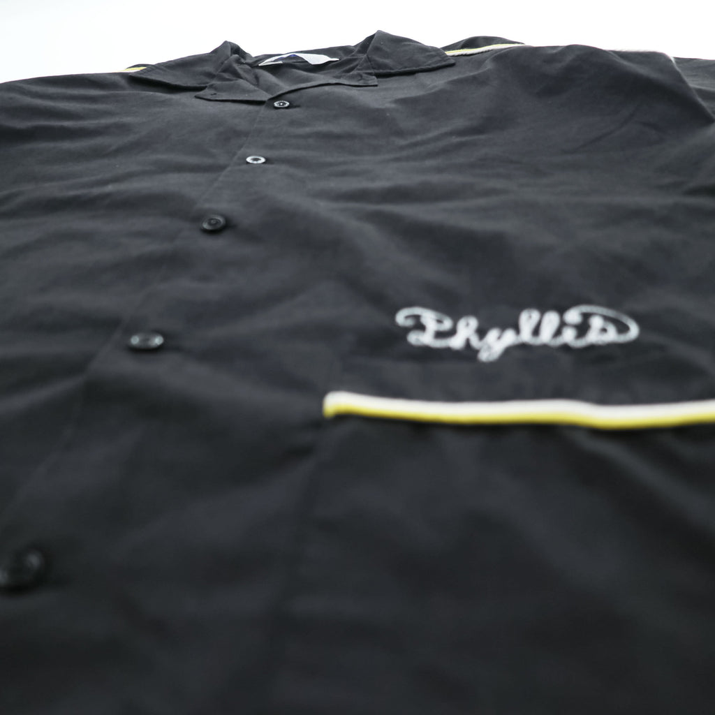 The Ground Round 90年代 ヴィンテージ ボウリングシャツ 半袖 オープンカラー シャツ L ブラック 刺繍 開襟 PERMANENT PRESS ボックスシルエット