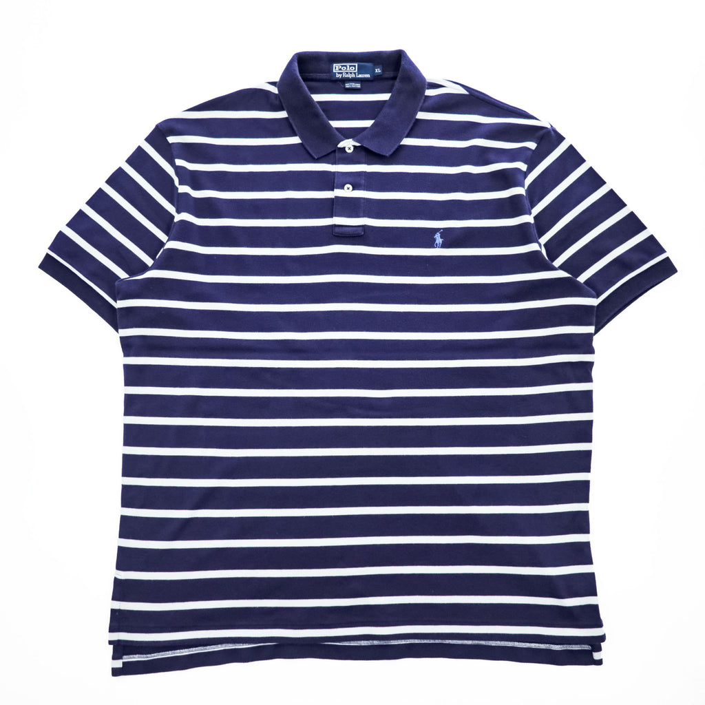 Polo Ralph Lauren 90年代 ビッグサイズ ボーダー ポロシャツ XL ネイビー スモールポニー ロゴ 刺繍