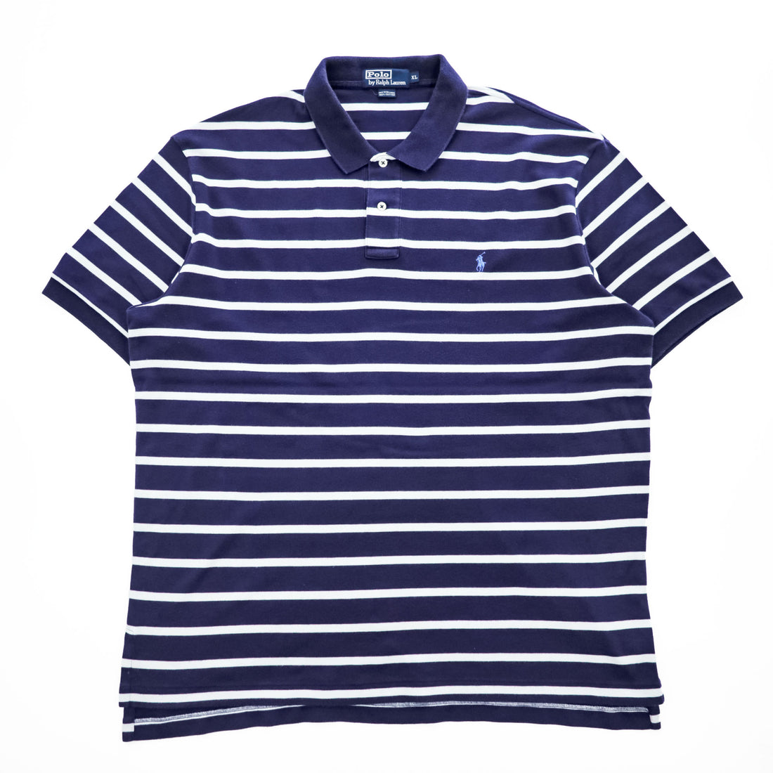 Polo Ralph Lauren 90年代 ビッグサイズ ボーダー ポロシャツ XL ネイビー スモールポニー ロゴ 刺繍