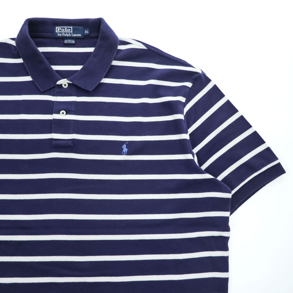 Polo Ralph Lauren 90年代 ビッグサイズ ボーダー ポロシャツ XL ネイビー スモールポニー ロゴ 刺繍
