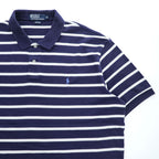 Polo Ralph Lauren 90年代 ビッグサイズ ボーダー ポロシャツ XL ネイビー スモールポニー ロゴ 刺繍