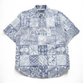 Reyn Spooner Short Sleeve Button-Down Hawaiian Aloha Shirt Patchwork Tile Print Blue/White 100% Cotton Size M