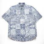 Reyn Spooner Short Sleeve Button-Down Hawaiian Aloha Shirt Patchwork Tile Print Blue/White 100% Cotton Size M