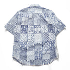 Reyn Spooner Short Sleeve Button-Down Hawaiian Aloha Shirt Patchwork Tile Print Blue/White 100% Cotton Size M