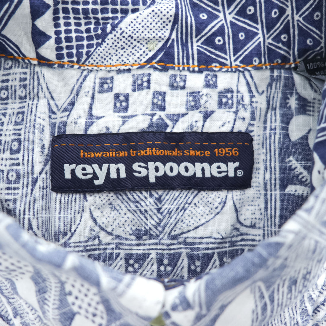 Reyn Spooner Short Sleeve Button-Down Hawaiian Aloha Shirt Patchwork Tile Print Blue/White 100% Cotton Size M