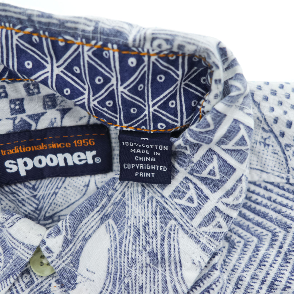 Reyn Spooner Short Sleeve Button-Down Hawaiian Aloha Shirt Patchwork Tile Print Blue/White 100% Cotton Size M