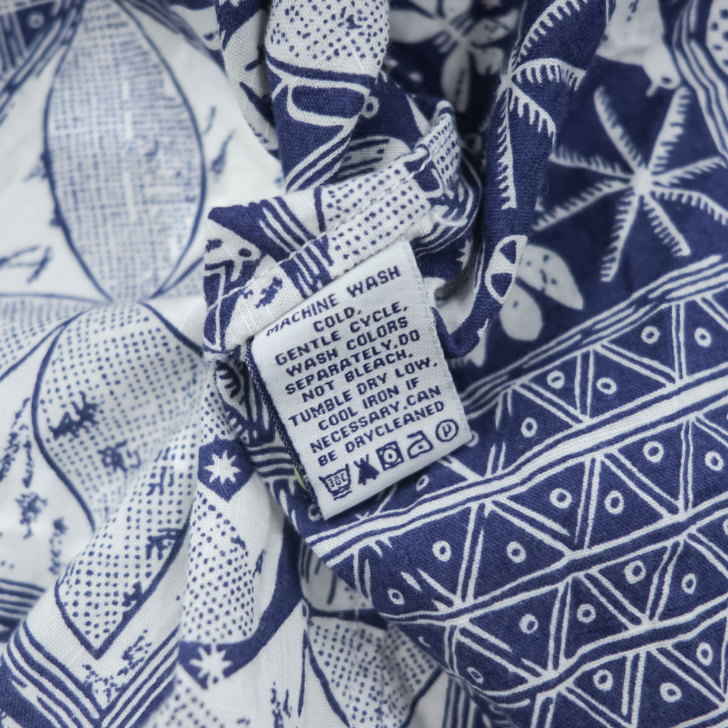 Reyn Spooner Short Sleeve Button-Down Hawaiian Aloha Shirt Patchwork Tile Print Blue/White 100% Cotton Size M