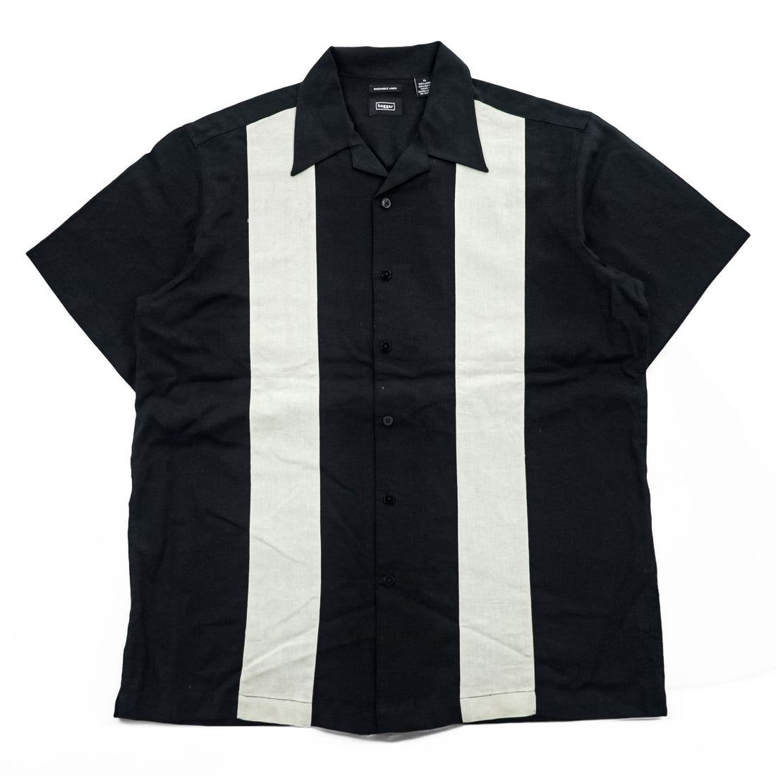 haggar リネン 半袖 オープンカラーシャツ XL ブラック ベージュ WASHABLE LINEN 開襟 ボックスシルエット