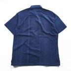 Tommy Bahama Short Sleeve Shirt Navy slub/linen-look, tonal floral vertical panels, coconut-style buttons