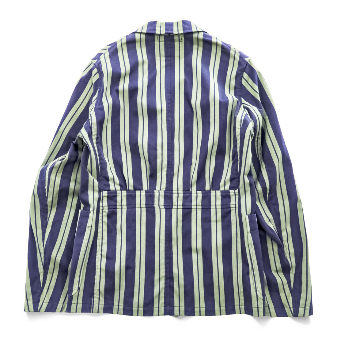 Nigel Cabourn boxy striped blazer navy×olive 3-button patch pockets unlined Made in England size 46