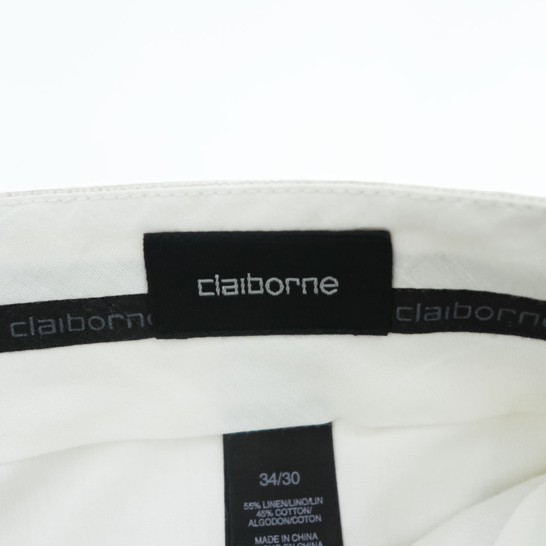Claiborne (Liz Claiborne) Linen-Cotton Trousers Off-White Center-Press W34 L30