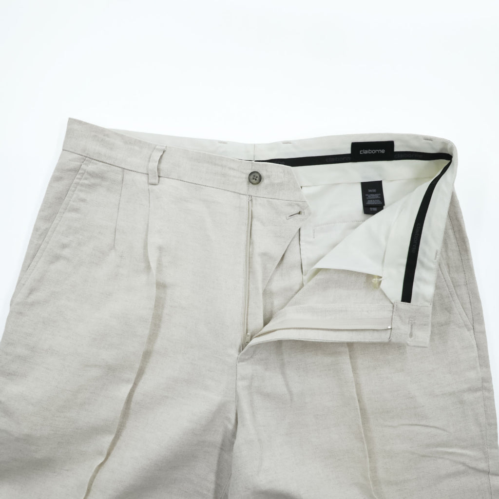 Claiborne (Liz Claiborne) Linen-Cotton Trousers Off-White Center-Press W34 L30