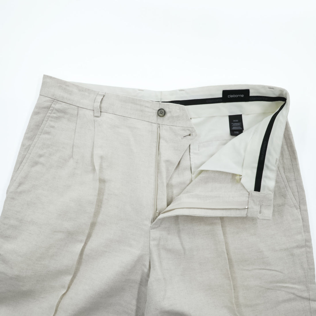 Claiborne (Liz Claiborne) Linen-Cotton Trousers Off-White Center-Press W34 L30