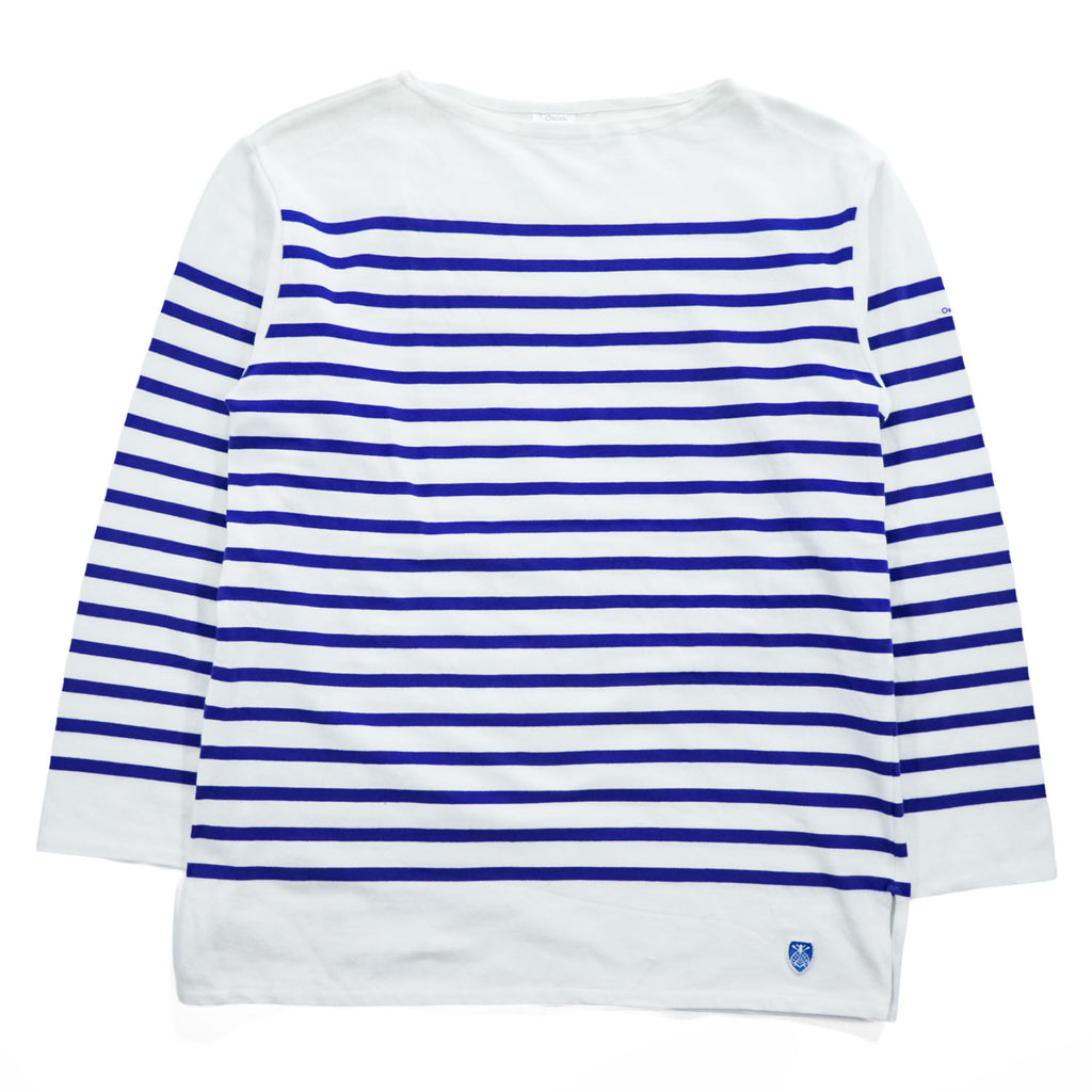 ORCIVAL Mariniere / Breton Shirt White × Blue Shield Crest Embroidered Hem Side ORCIVAL Tag Cotton 100% Made in France Size 6