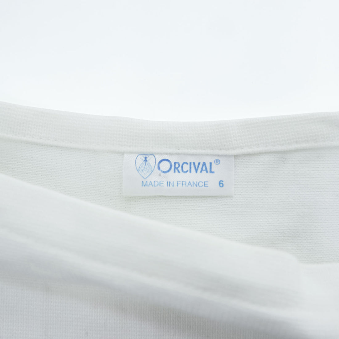 ORCIVAL Mariniere / Breton Shirt White × Blue Shield Crest Embroidered Hem Side ORCIVAL Tag Cotton 100% Made in France Size 6