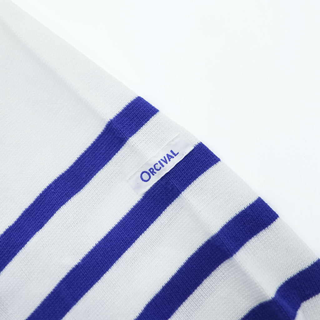 ORCIVAL Mariniere / Breton Shirt White × Blue Shield Crest Embroidered Hem Side ORCIVAL Tag Cotton 100% Made in France Size 6