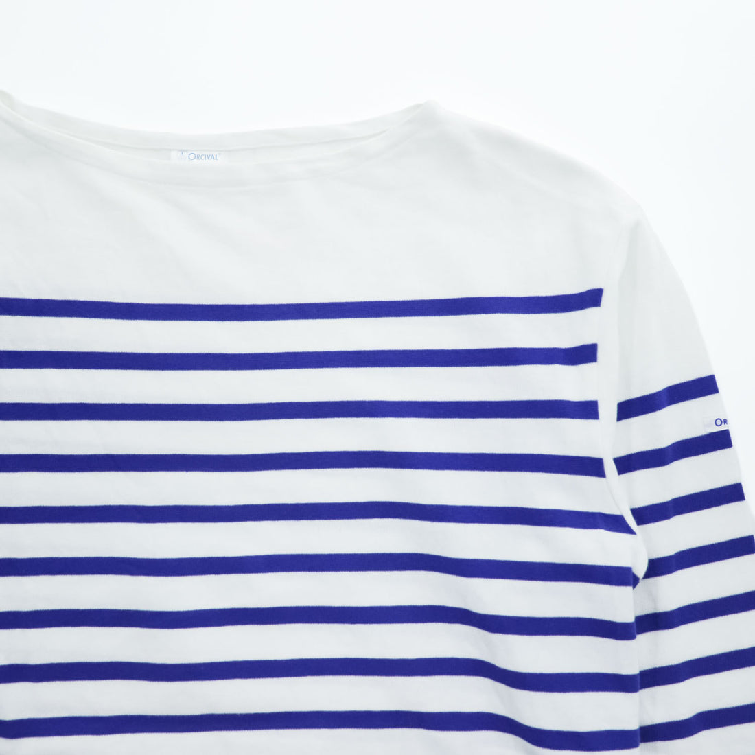 ORCIVAL Mariniere / Breton Shirt White × Blue Shield Crest Embroidered Hem Side ORCIVAL Tag Cotton 100% Made in France Size 6