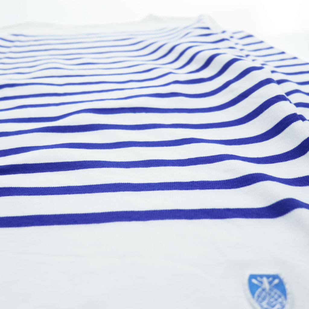 ORCIVAL Mariniere / Breton Shirt White × Blue Shield Crest Embroidered Hem Side ORCIVAL Tag Cotton 100% Made in France Size 6