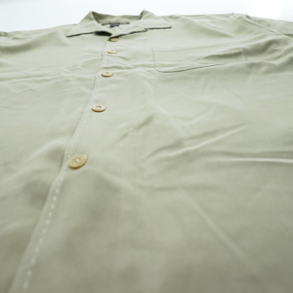 Nat Nast Luxury Originals 90s Vintage short sleeve 100% silk camp collar shirt sage green embroidered crest L