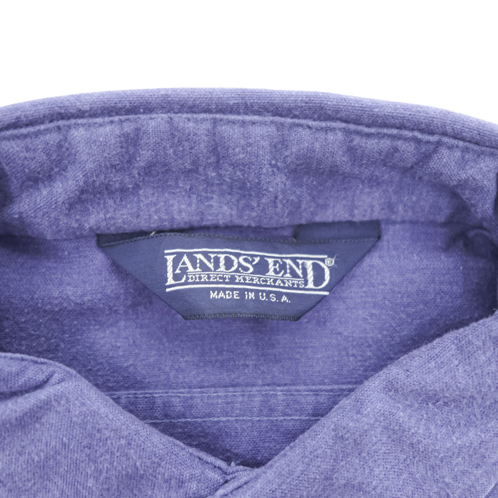 Lands' End 90s USA Made Vintage Two-Pocket Long Sleeve Shirt Purple Brushed Cotton Curved Hem Oversized Made in USA Size Unknown