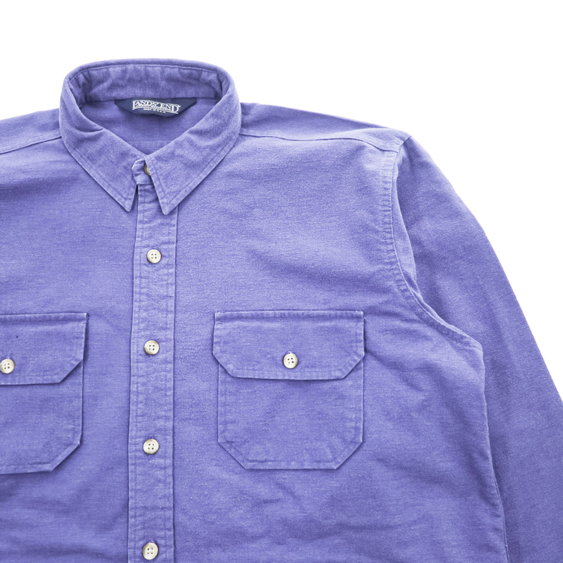Lands' End 90s USA Made Vintage Two-Pocket Long Sleeve Shirt Purple Brushed Cotton Curved Hem Oversized Made in USA Size Unknown