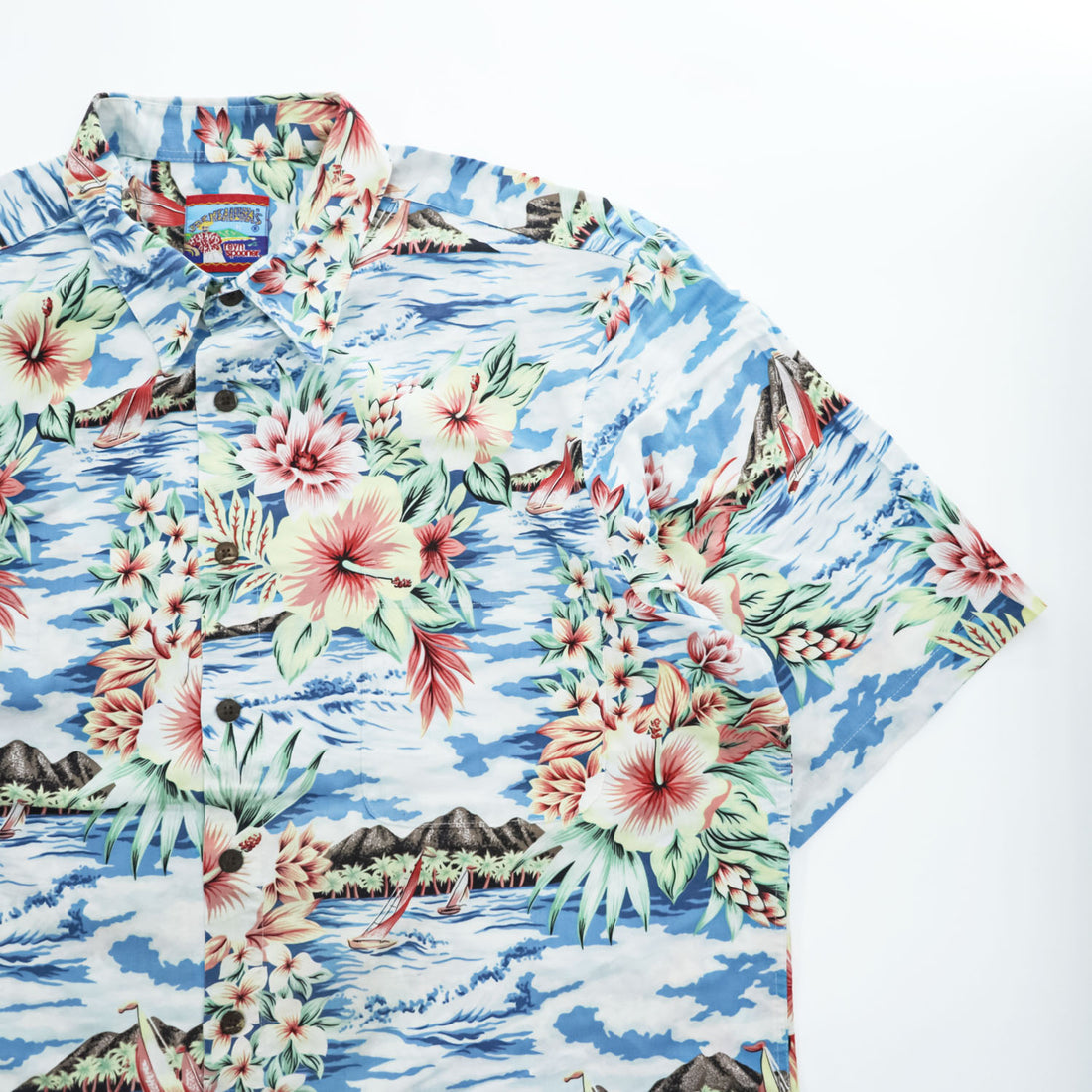 Reyn Spooner 90s Vintage Short-Sleeve Shirt, Size L, Blue/Green Patterned, JOE KEALOHA'S