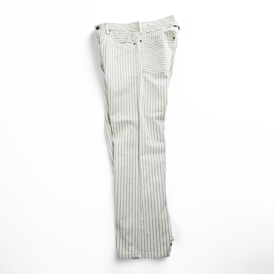 Sugar Cane & Co. Painter/Carpenter Pants White Navy Dot Pinstripe Cotton Denim Work Straight Rivets Leather Patch W30 L32