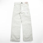 Sugar Cane & Co. Painter/Carpenter Pants White Navy Dot Pinstripe Cotton Denim Work Straight Rivets Leather Patch W30 L32