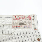 Sugar Cane & Co. Painter/Carpenter Pants White Navy Dot Pinstripe Cotton Denim Work Straight Rivets Leather Patch W30 L32