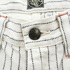 Sugar Cane & Co. Painter/Carpenter Pants White Navy Dot Pinstripe Cotton Denim Work Straight Rivets Leather Patch W30 L32