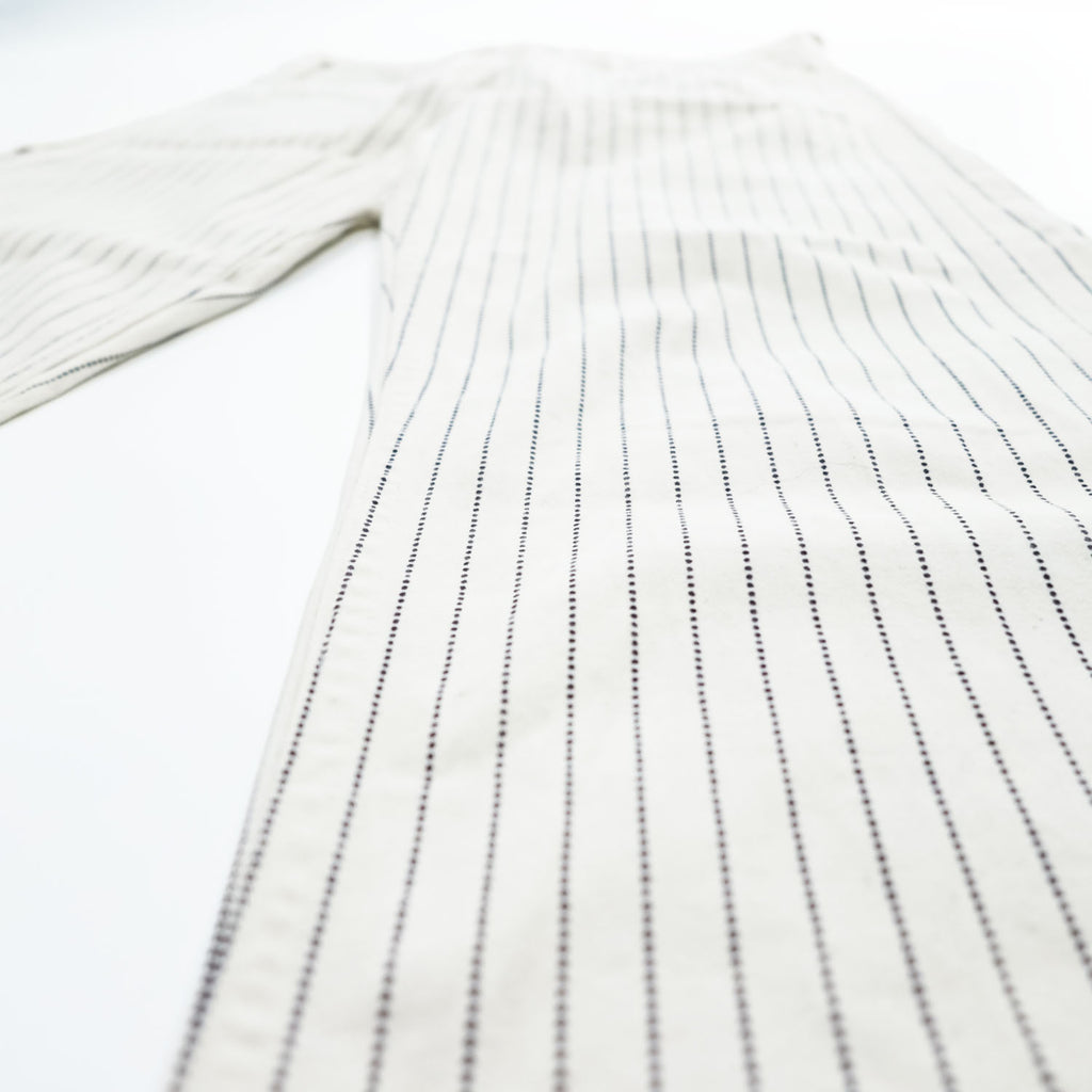 Sugar Cane & Co. Painter/Carpenter Pants White Navy Dot Pinstripe Cotton Denim Work Straight Rivets Leather Patch W30 L32