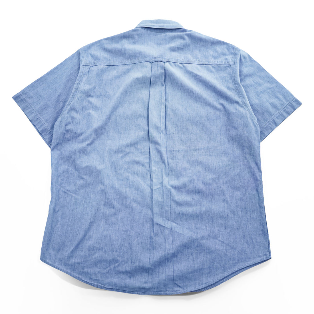 Woolrich 90s USA Made Vintage short sleeve chambray shirt light blue 100% cotton button-down chest flap pockets x2 back box pleat Made in USA XL