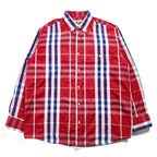BURBERRY 英国製 ボタンダウン 長袖 ノバチェック シャツ XL CUSTOM FIT レッド 胸ポケット イギリス製