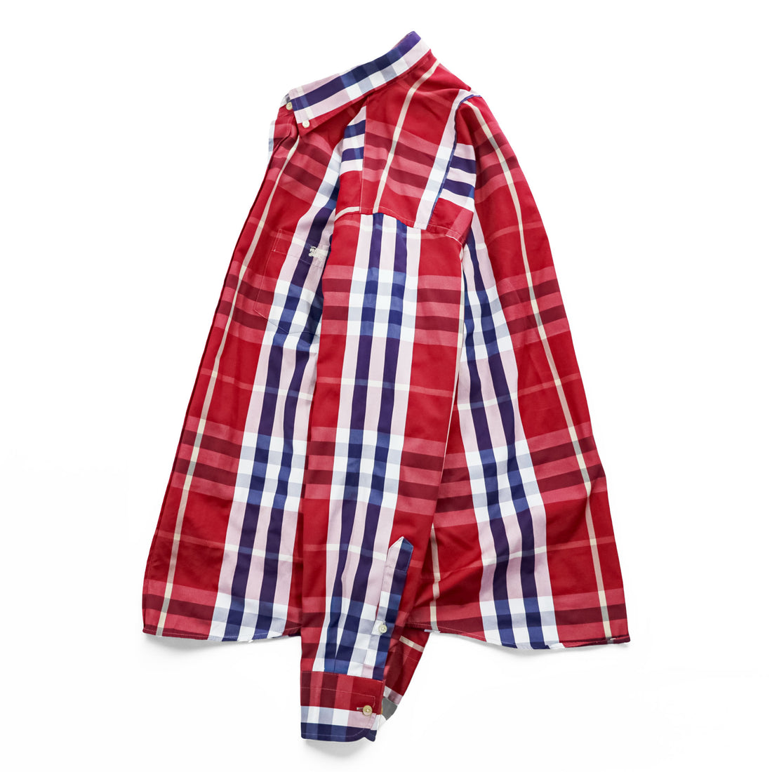 BURBERRY 英国製 ボタンダウン 長袖 ノバチェック シャツ XL CUSTOM FIT レッド 胸ポケット イギリス製