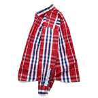 BURBERRY 英国製 ボタンダウン 長袖 ノバチェック シャツ XL CUSTOM FIT レッド 胸ポケット イギリス製