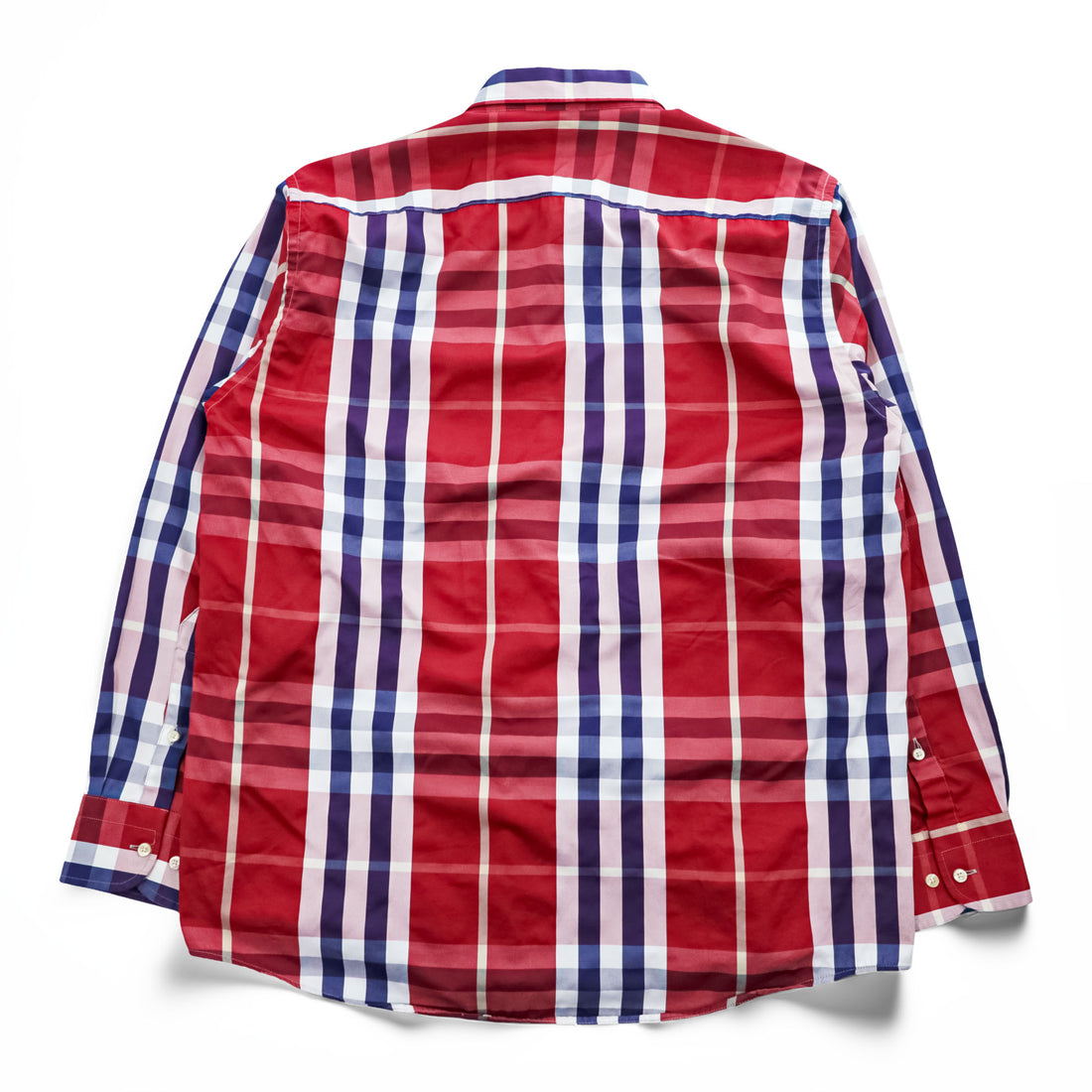 BURBERRY 英国製 ボタンダウン 長袖 ノバチェック シャツ XL CUSTOM FIT レッド 胸ポケット イギリス製