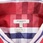 BURBERRY 英国製 ボタンダウン 長袖 ノバチェック シャツ XL CUSTOM FIT レッド 胸ポケット イギリス製