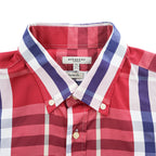 BURBERRY 英国製 ボタンダウン 長袖 ノバチェック シャツ XL CUSTOM FIT レッド 胸ポケット イギリス製