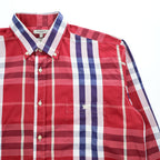 BURBERRY 英国製 ボタンダウン 長袖 ノバチェック シャツ XL CUSTOM FIT レッド 胸ポケット イギリス製