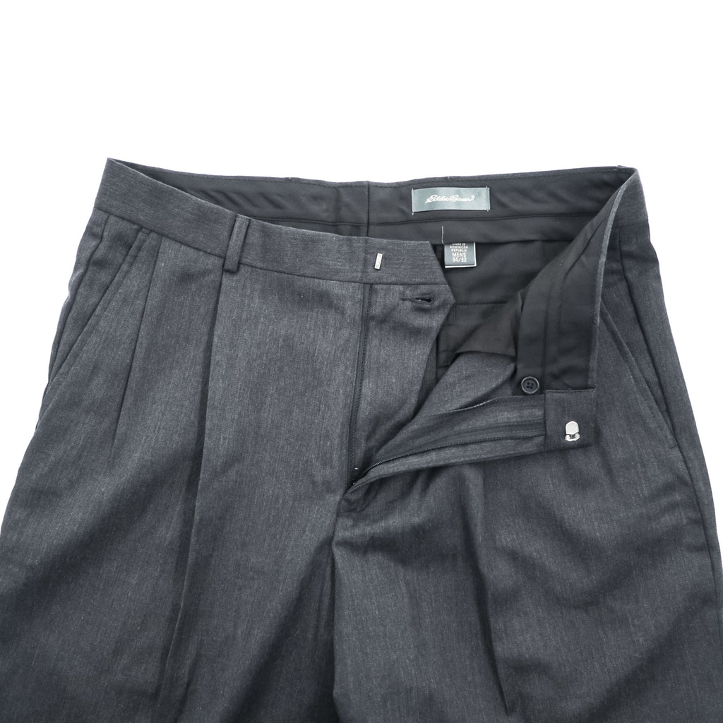 Eddie Bauer 00年代 ヴィンテージ ワイド 2タック スラックス パンツ L グレー プリーツ ダブルカフス