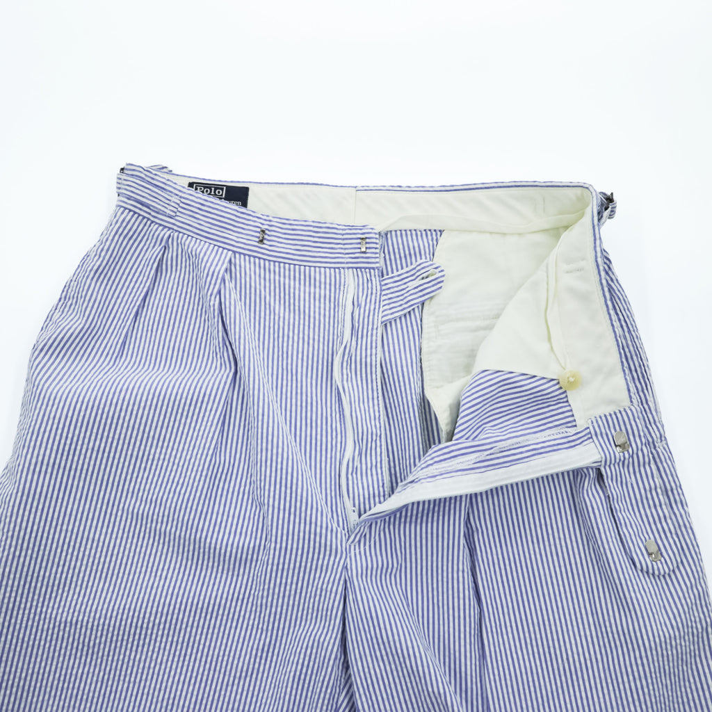 Polo Ralph Lauren 90年代 USA製 ヴィンテージ シアサッカー ワイド スラックス パンツ M ストライプ 2タック サイドアジャスト