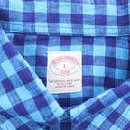 Brooks Brothers 346 半袖 リネン チェックシャツ L ブルー 麻100% ボタンダウン